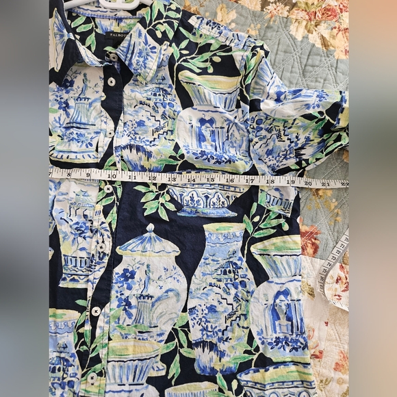 Talbots 100% Cotton Watercolor Color Vases Button Front Shirt - Picture 9 of 13